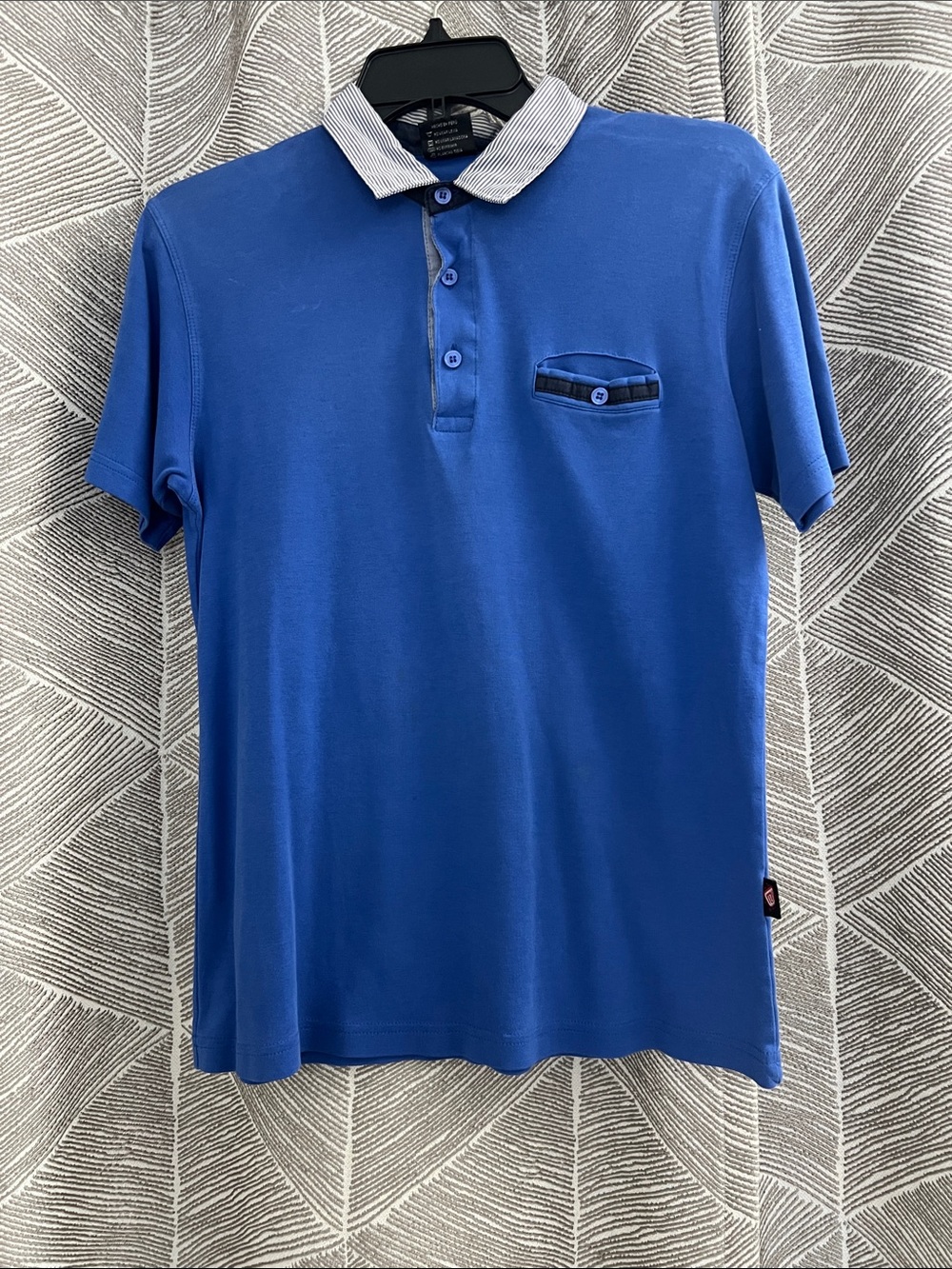 Men's Blue Short-Sleeve Polo Shirt with Contrast Collar